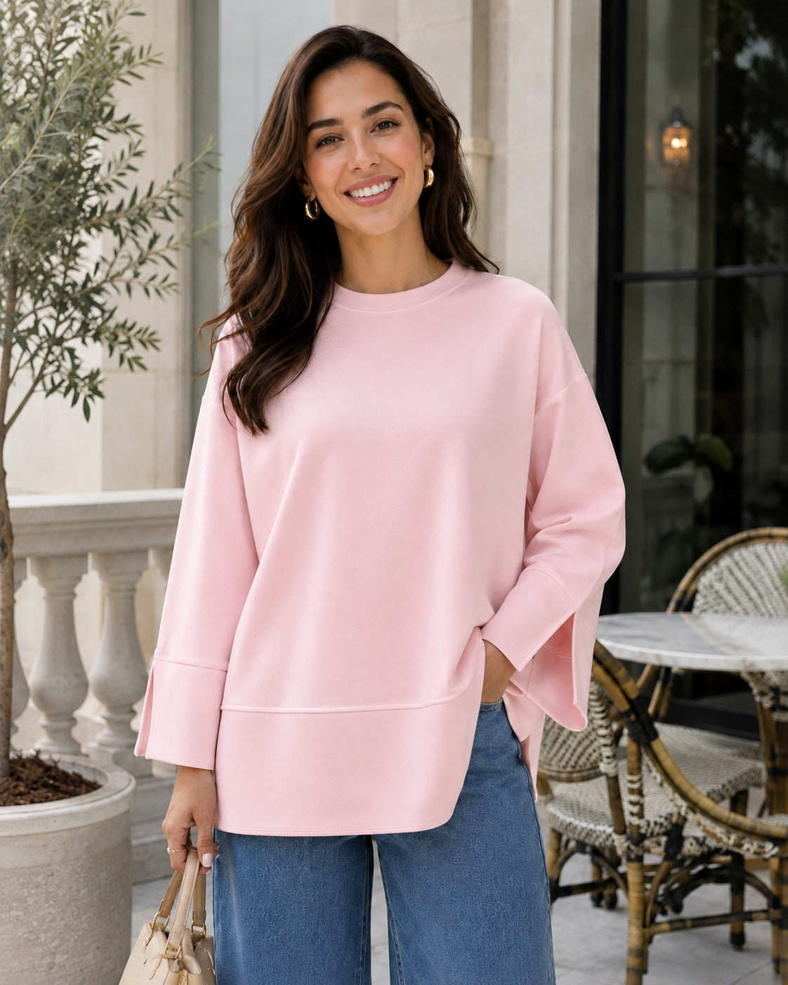 Kadın Oversize Yırtmaçlı Uzun Kollu Salaş Bluz