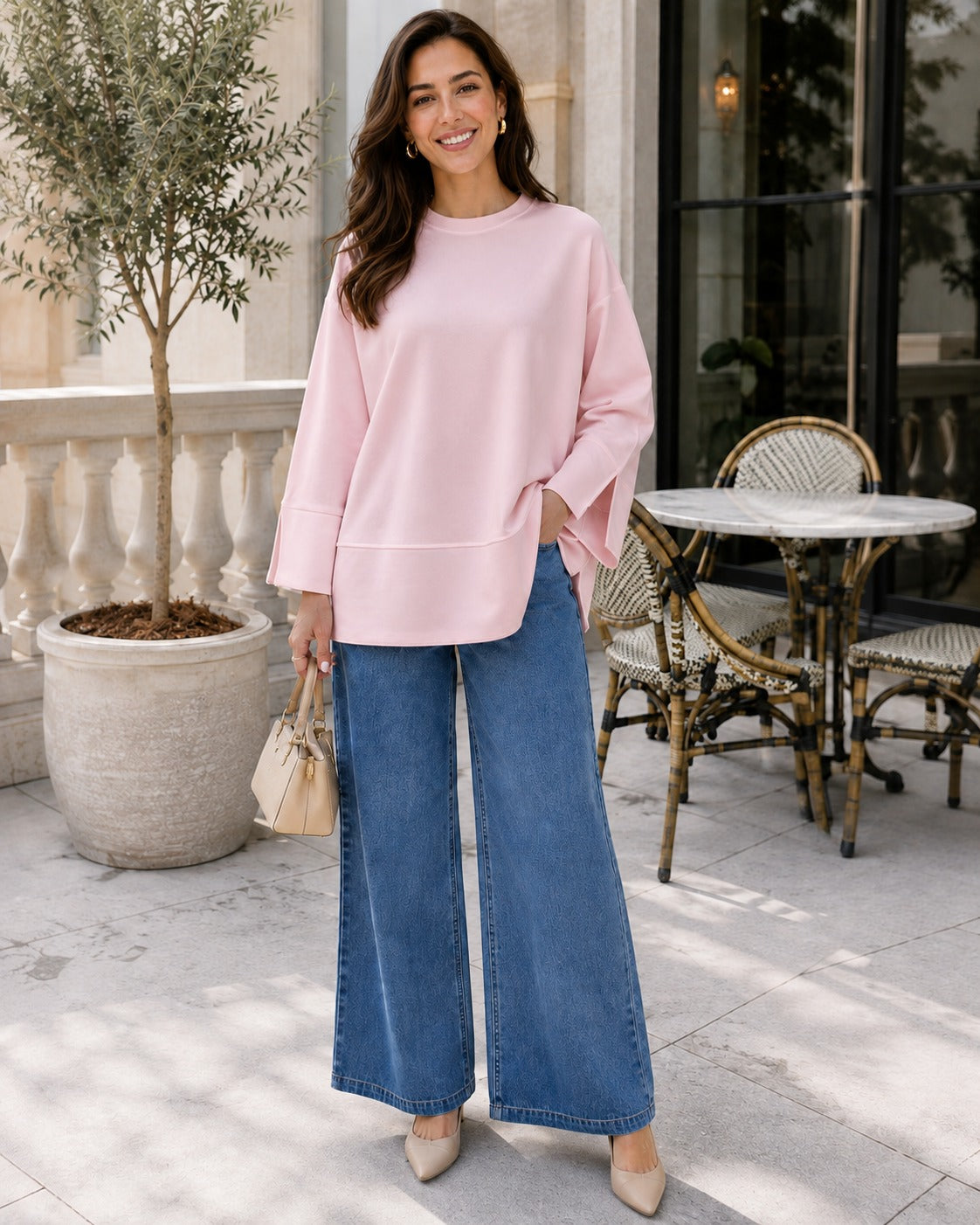 Kadın Oversize Yırtmaçlı Uzun Kollu Salaş Bluz