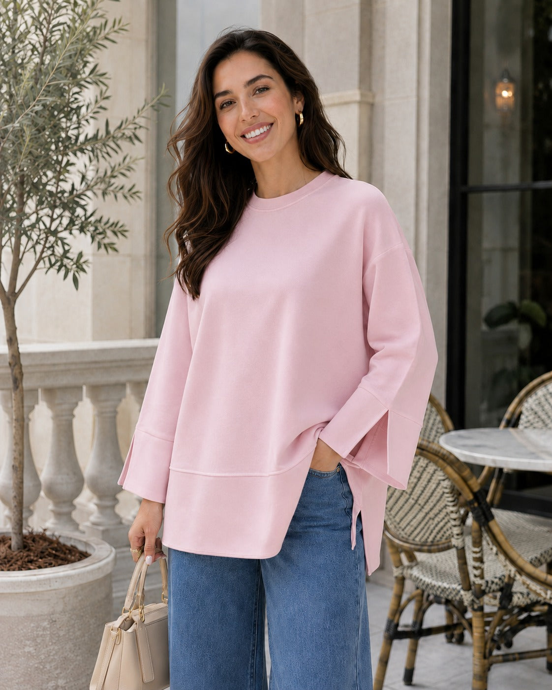 Kadın Oversize Yırtmaçlı Uzun Kollu Salaş Bluz