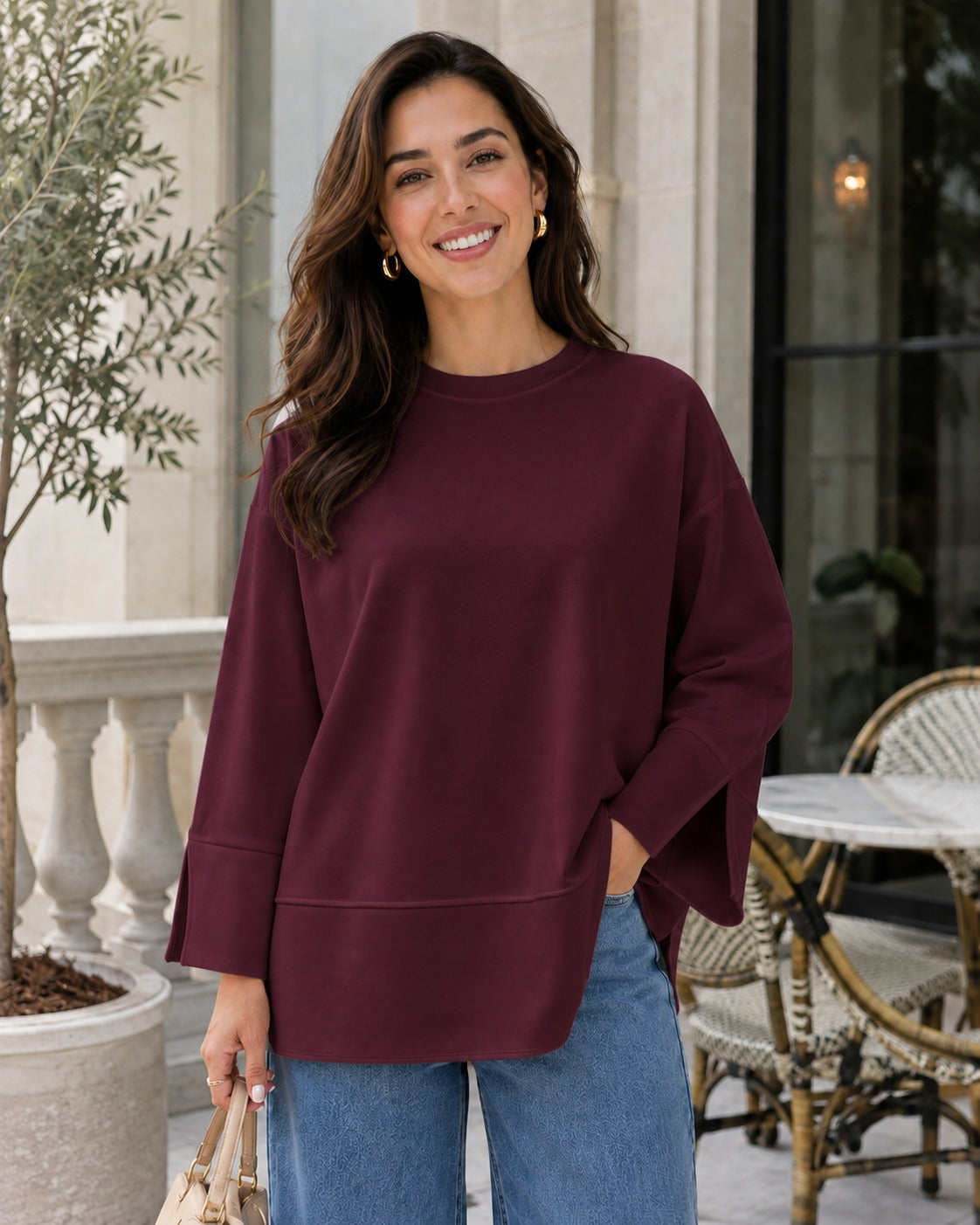 Kadın Oversize Yırtmaçlı Uzun Kollu Salaş Bluz