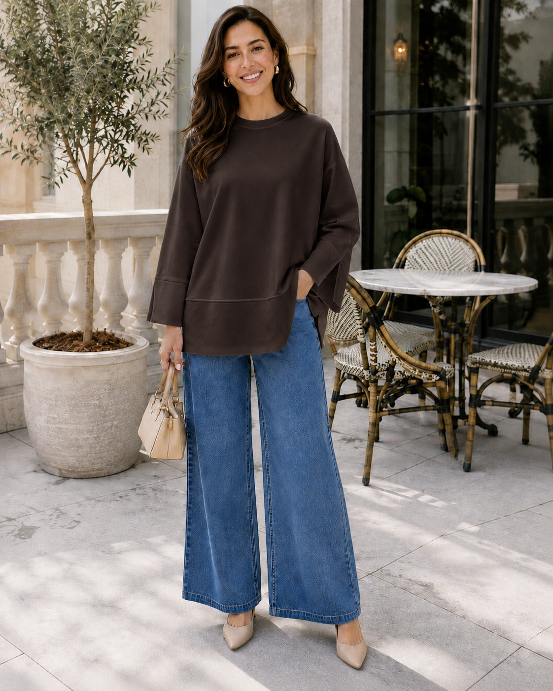 Kadın Oversize Yırtmaçlı Uzun Kollu Salaş Bluz