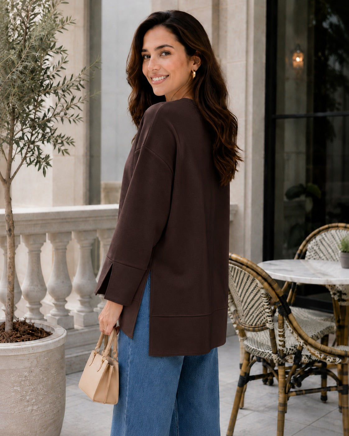 Kadın Oversize Yırtmaçlı Uzun Kollu Salaş Bluz
