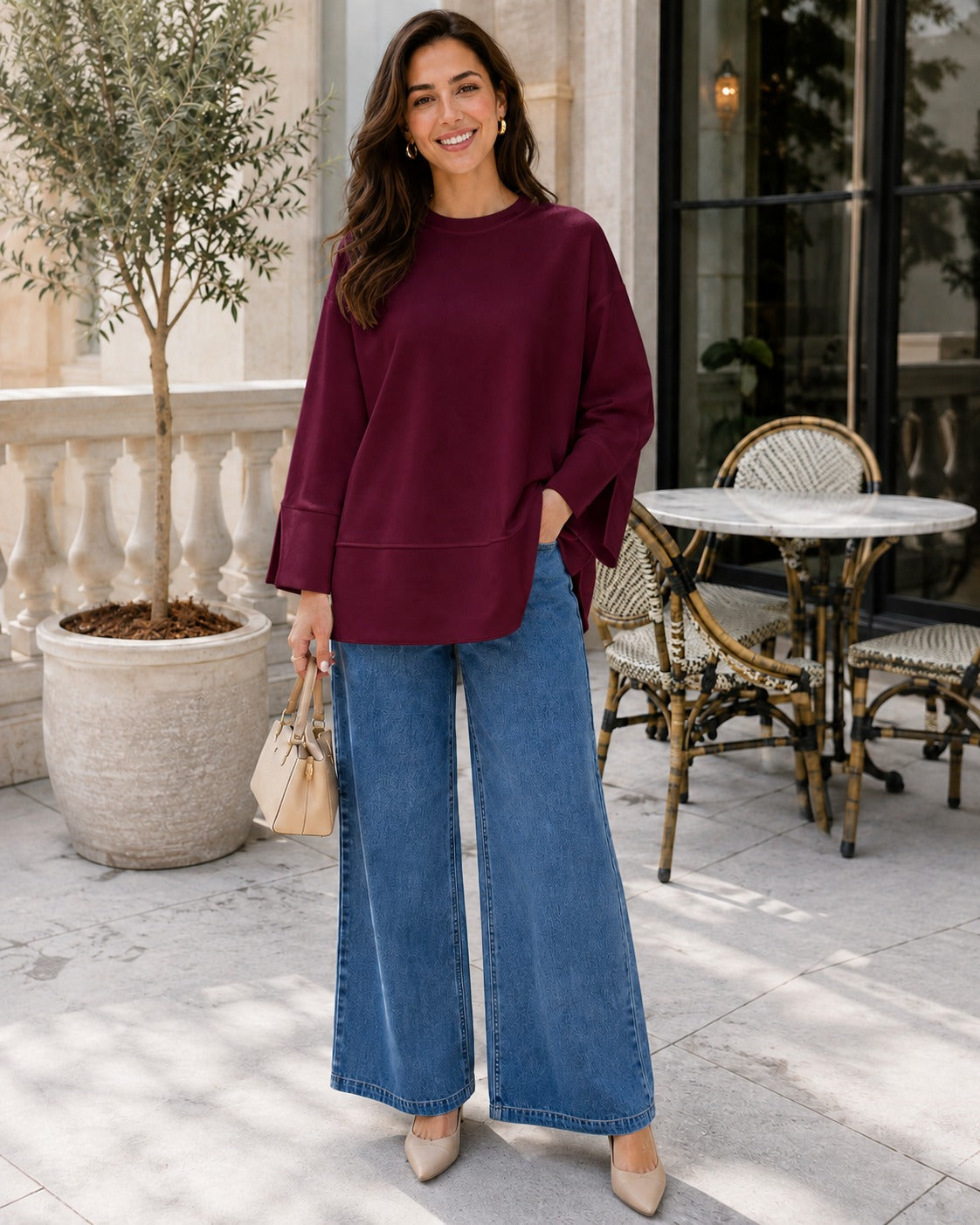 Kadın Oversize Yırtmaçlı Uzun Kollu Salaş Bluz