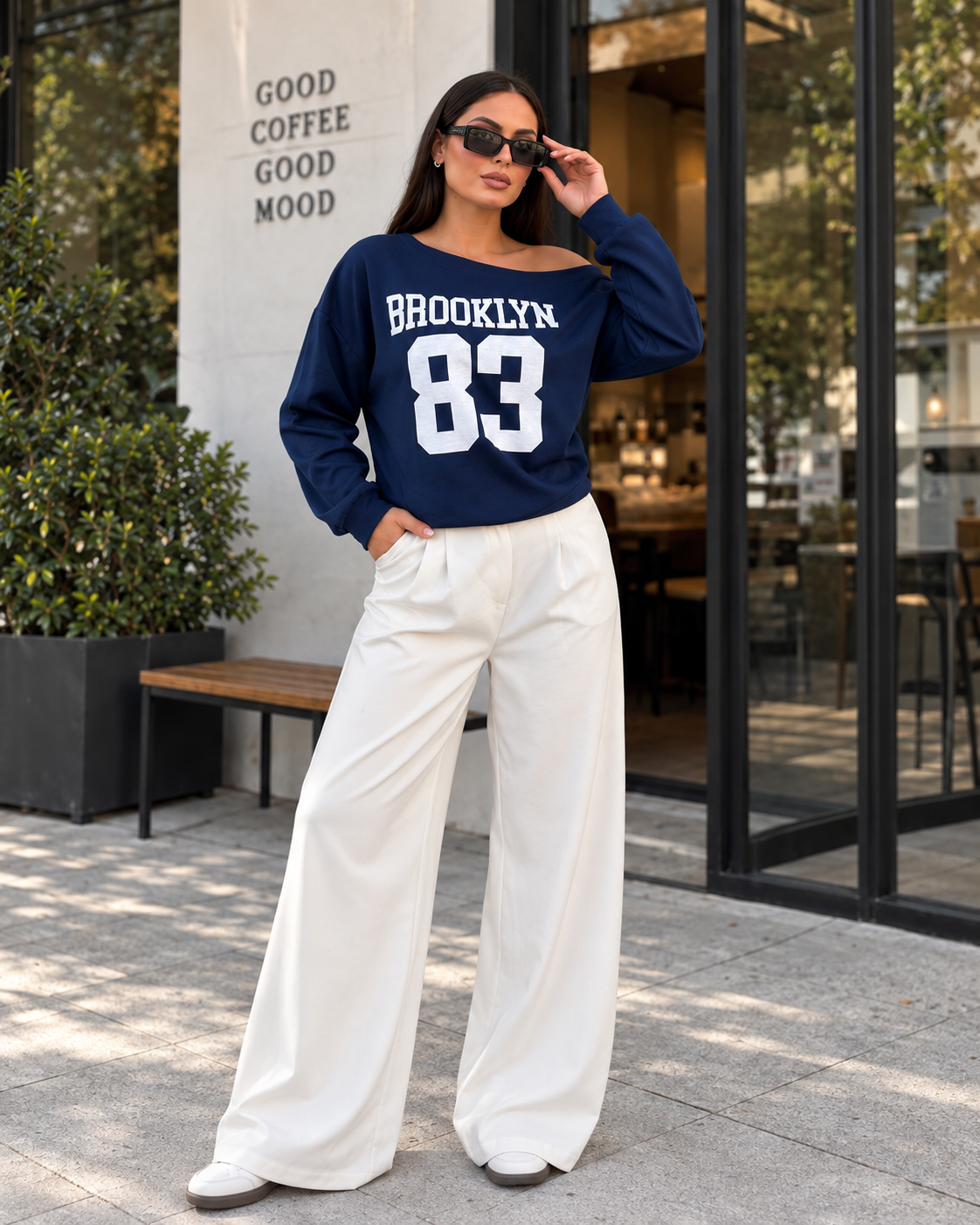 Kadın Modal Baskılı Kayık Yaka Sweatshirt